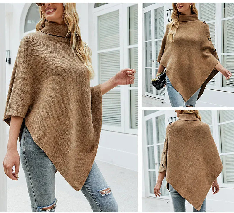 Epäsymmetrinen poncho, jossa villapaita ja lepakkohihat
