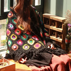 Retro virkattu poncho Grandma Squares monivärinen