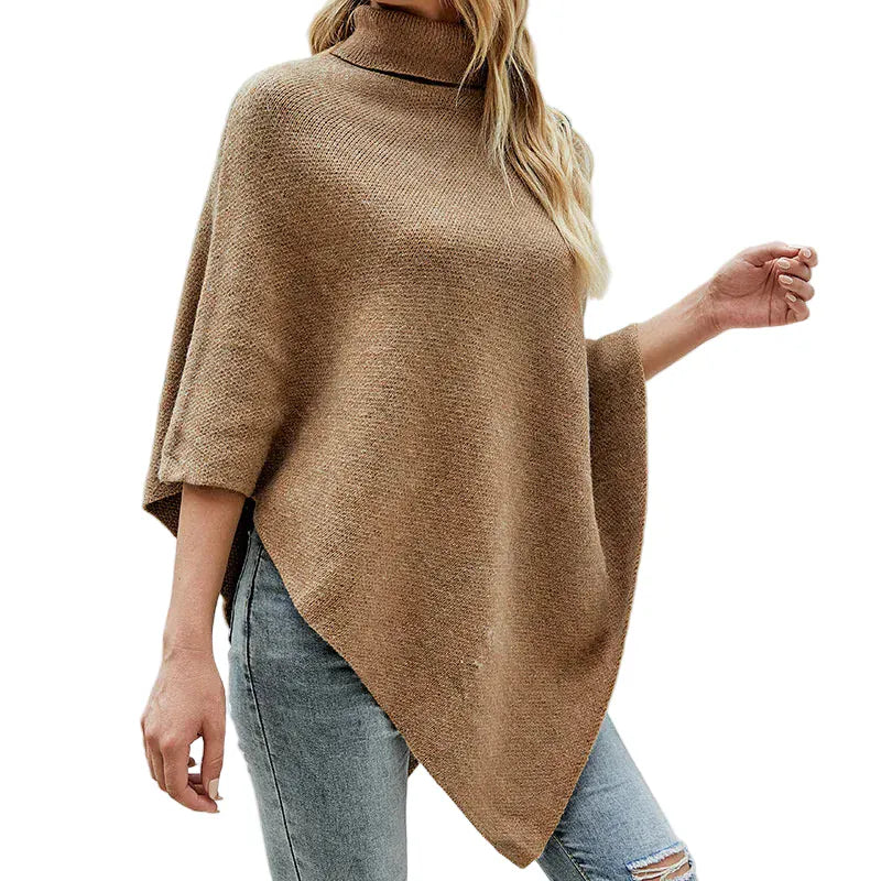 Epäsymmetrinen poncho, jossa villapaita ja lepakkohihat