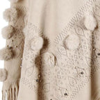 Naisten poncho tupsuilla, puuvillaa