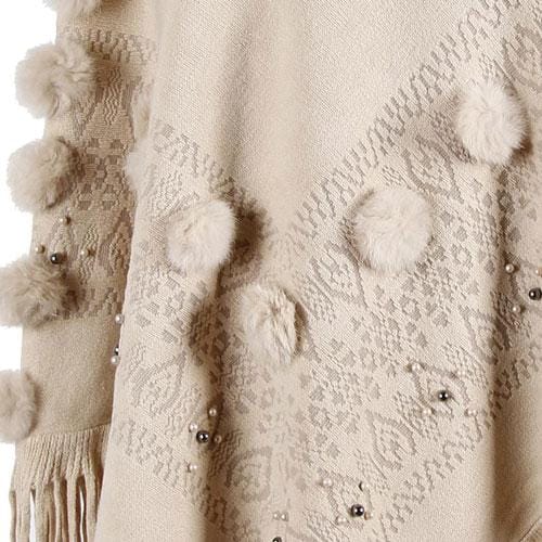 Naisten poncho tupsuilla, puuvillaa