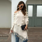 Naisten poncho tupsuilla, puuvillaa
