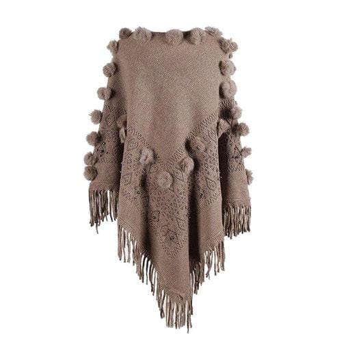 Naisten poncho tupsuilla, puuvillaa