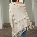 Naisten poncho tupsuilla, puuvillaa