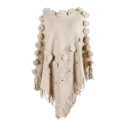 Naisten poncho tupsuilla, puuvillaa