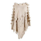 Naisten poncho tupsuilla, puuvillaa
