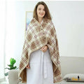 Kannettava, käännettävä fleece-poncho beigen ja ruskean ruutukuosilla