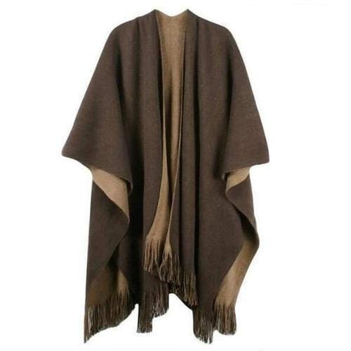 Yksivärinen villaponcho naisille