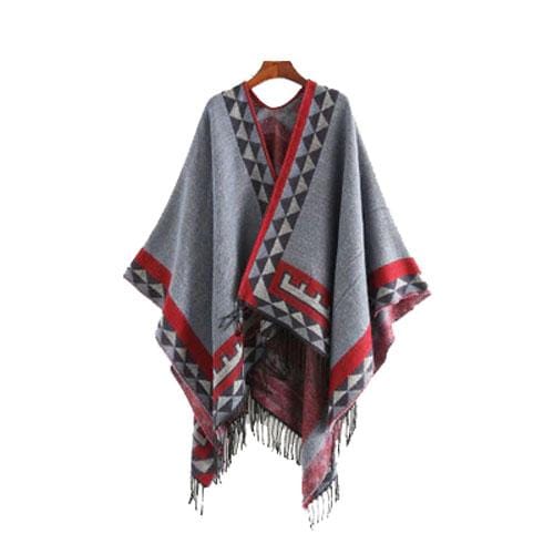 Etninen naisten poncho hienoilla hapsuilla