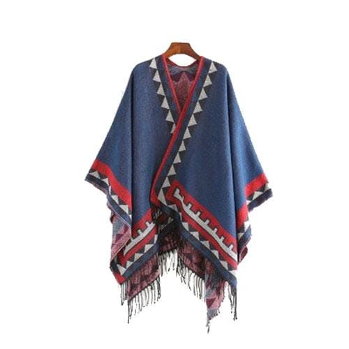 Etninen naisten poncho hienoilla hapsuilla