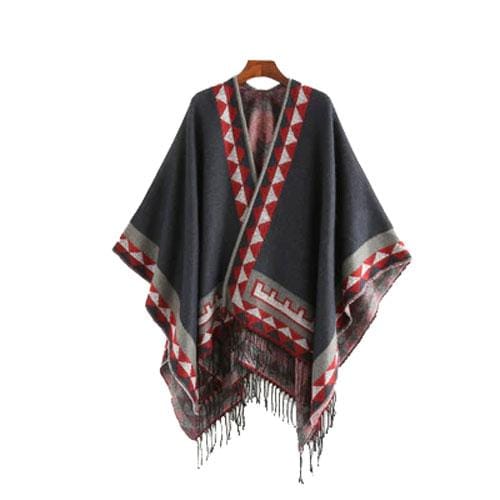 Etninen naisten poncho hienoilla hapsuilla