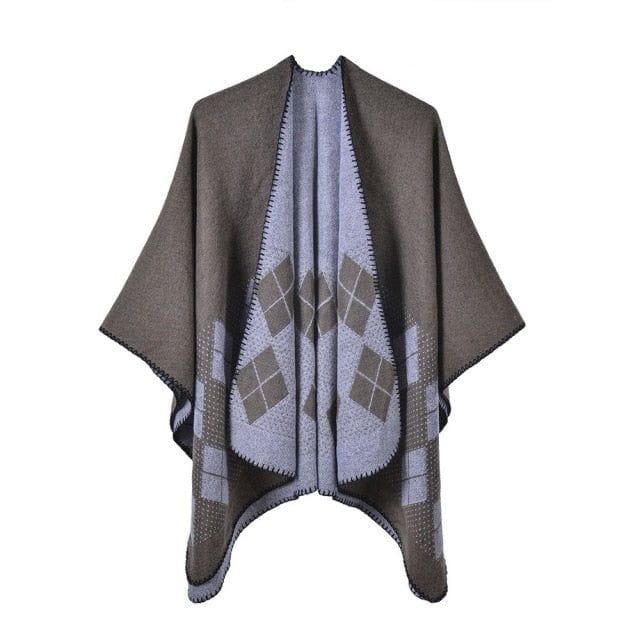 Naisten ruudullinen puuvillaponcho