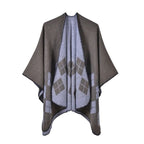 Naisten ruudullinen puuvillaponcho