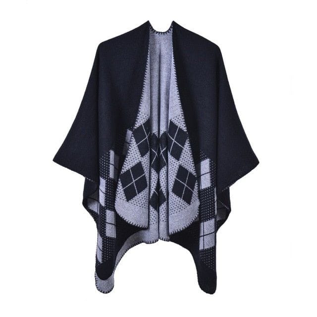 Naisten ruudullinen puuvillaponcho