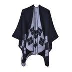Naisten ruudullinen puuvillaponcho