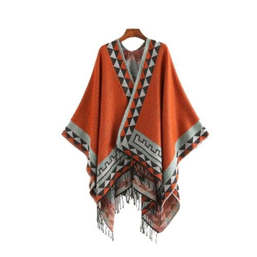 Etninen naisten poncho hienoilla hapsuilla