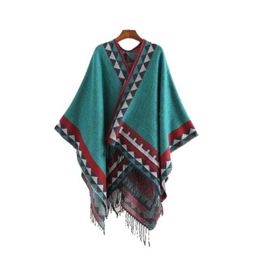 Etninen naisten poncho hienoilla hapsuilla