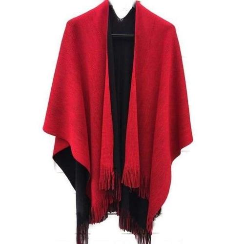 Yksivärinen villaponcho naisille