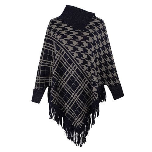 Neuleponcho korkealla kauluksella