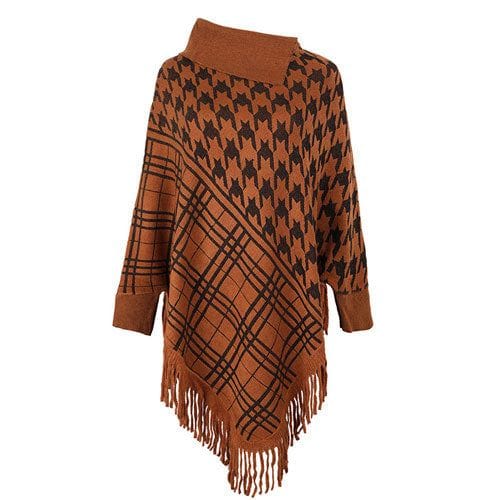 Neuleponcho korkealla kauluksella